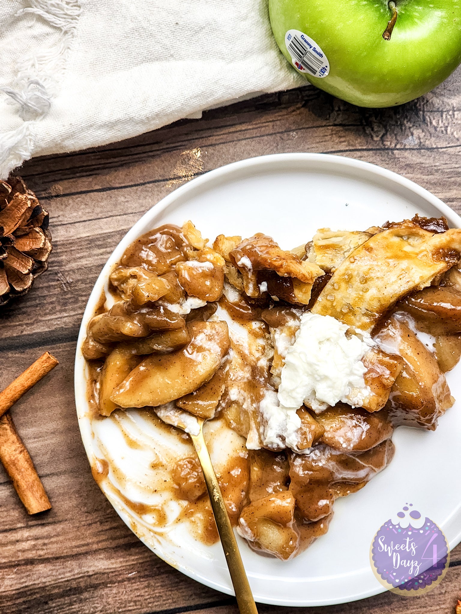 Salted Caramel Apple Pie on Brown Wood