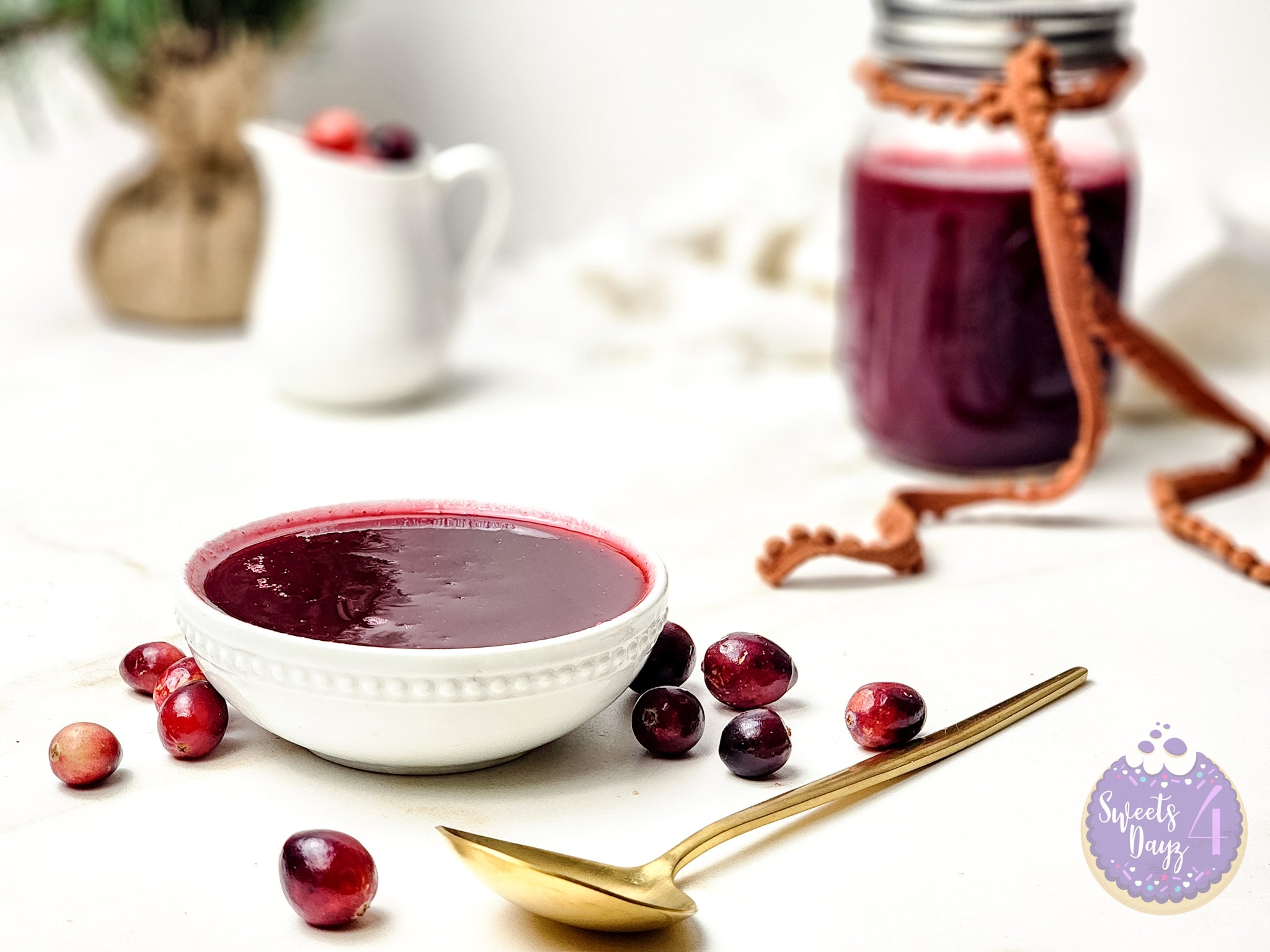 Homemade Cranberry Sauce on Gold Marble
