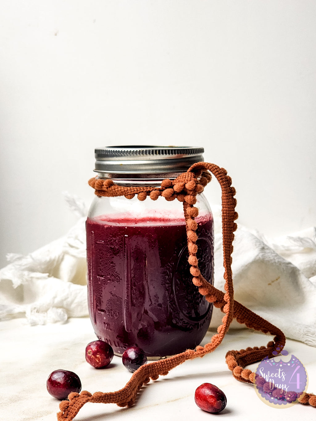 Homemade Cranberry Sauce on Gold Marble