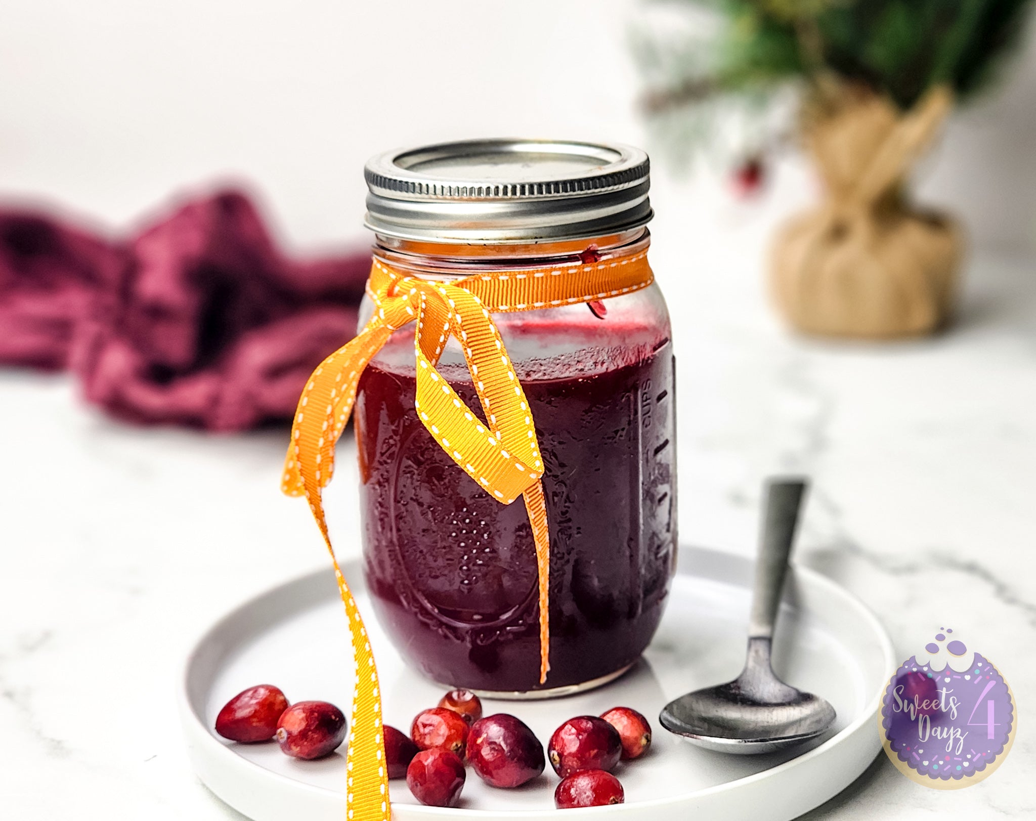 Homemade Cranberry Sauce on Marble