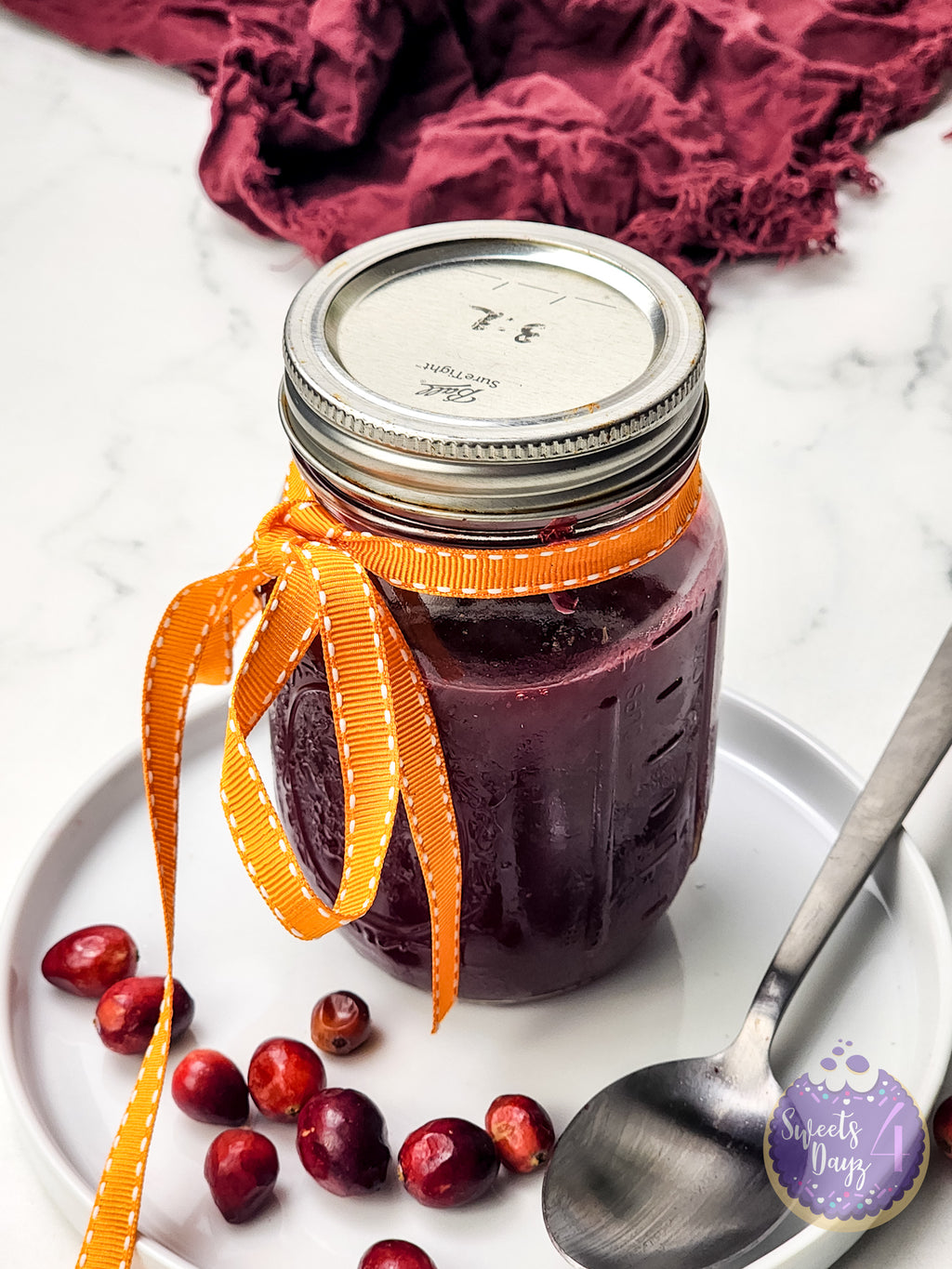 Homemade Cranberry Sauce on Marble