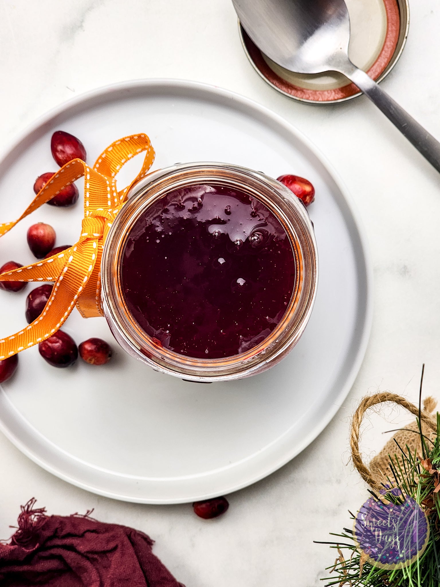 Homemade Cranberry Sauce on Marble