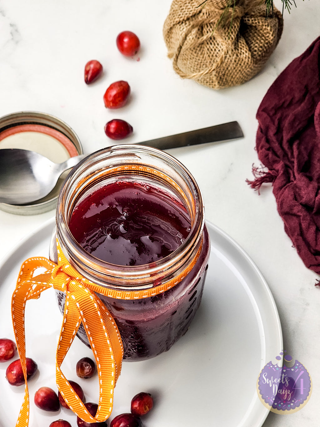 Homemade Cranberry Sauce on Marble