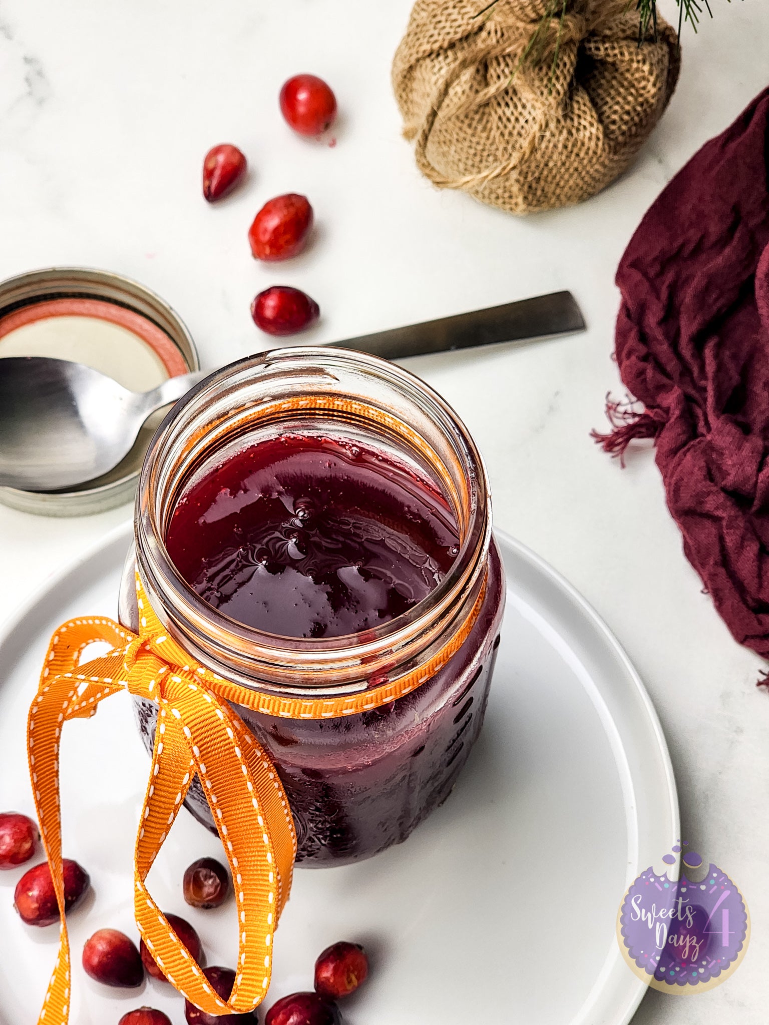 Homemade Cranberry Sauce on Marble