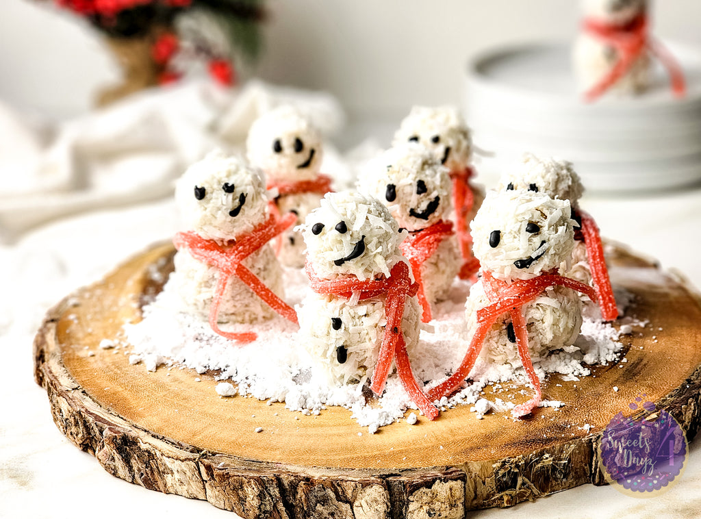 Snowman Truffles on Gold Marble