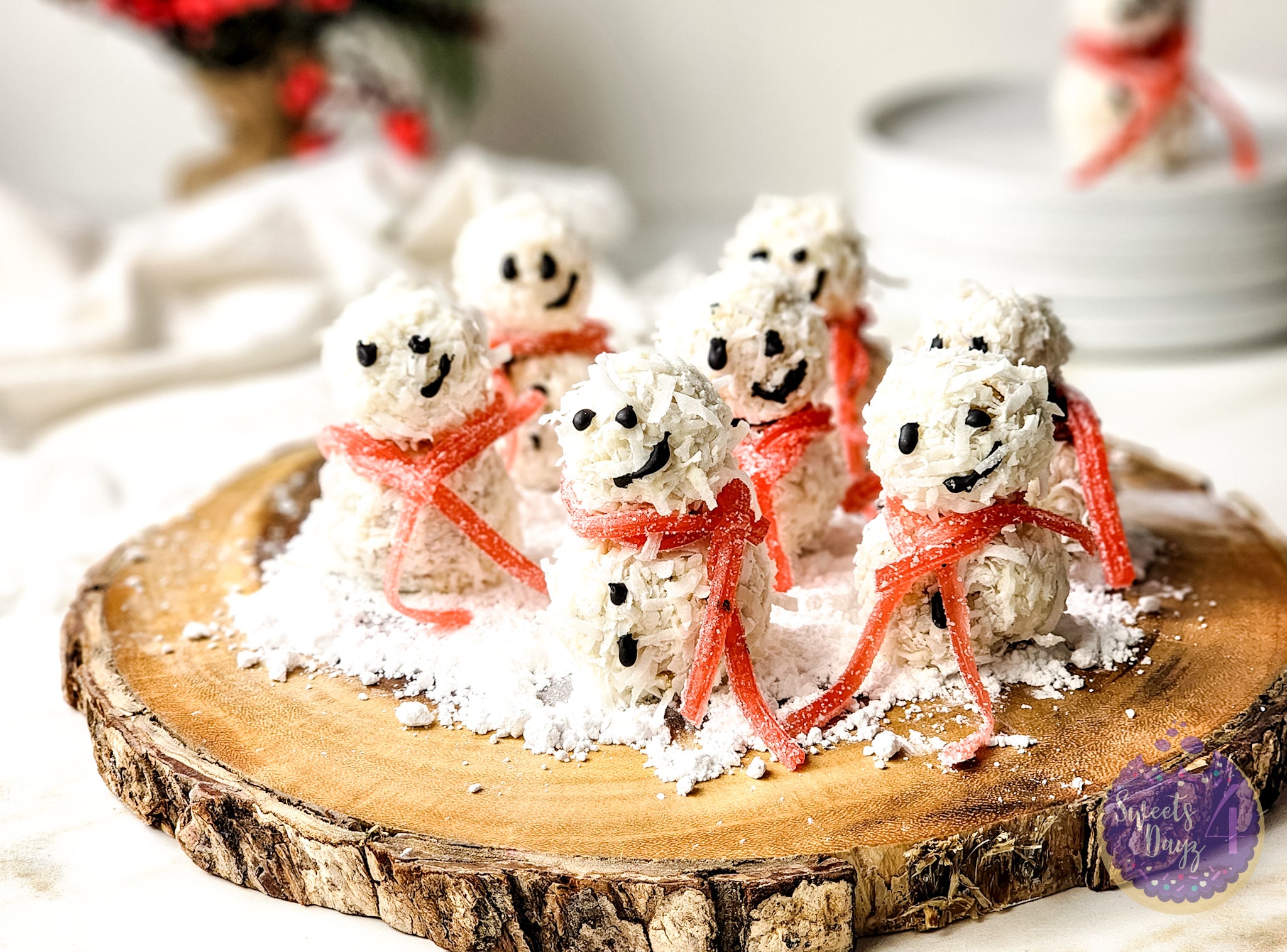 Snowman Truffles on Gold Marble