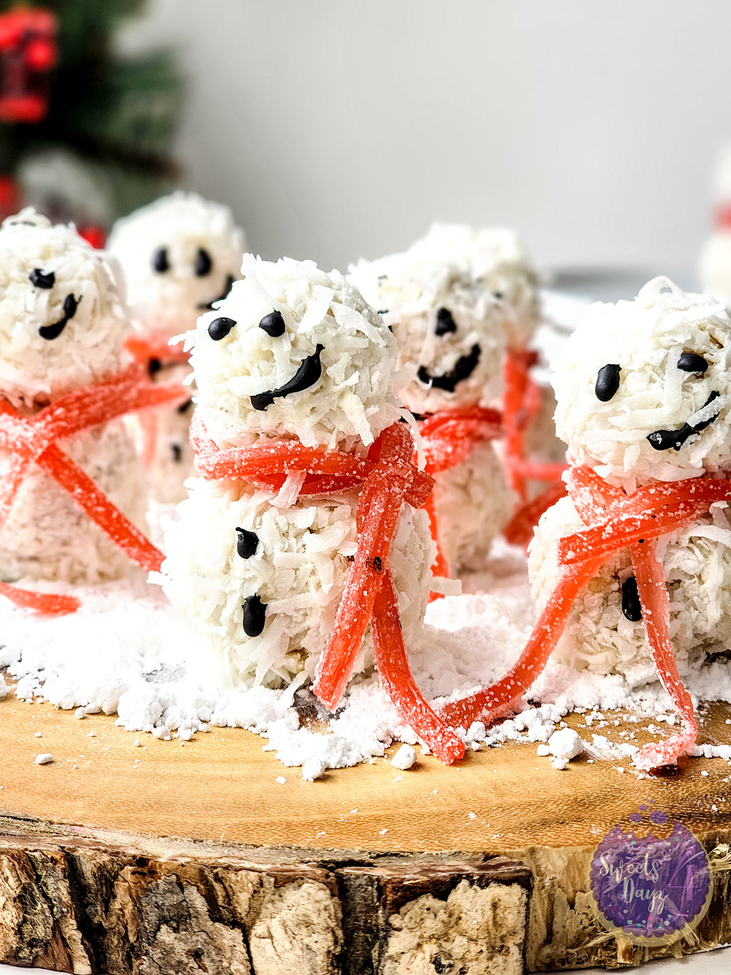 Snowman Truffles on Gold Marble