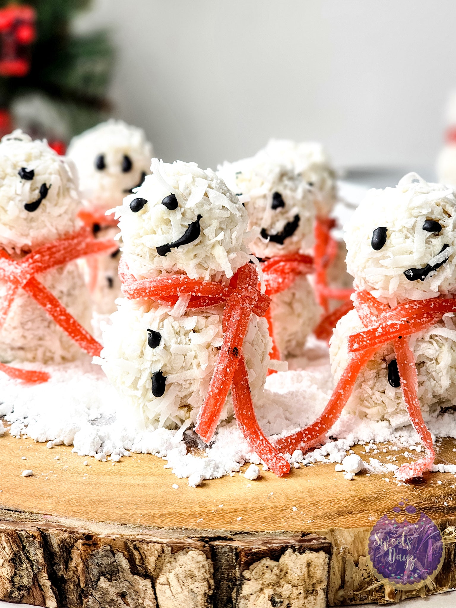 Snowman Truffles on Gold Marble