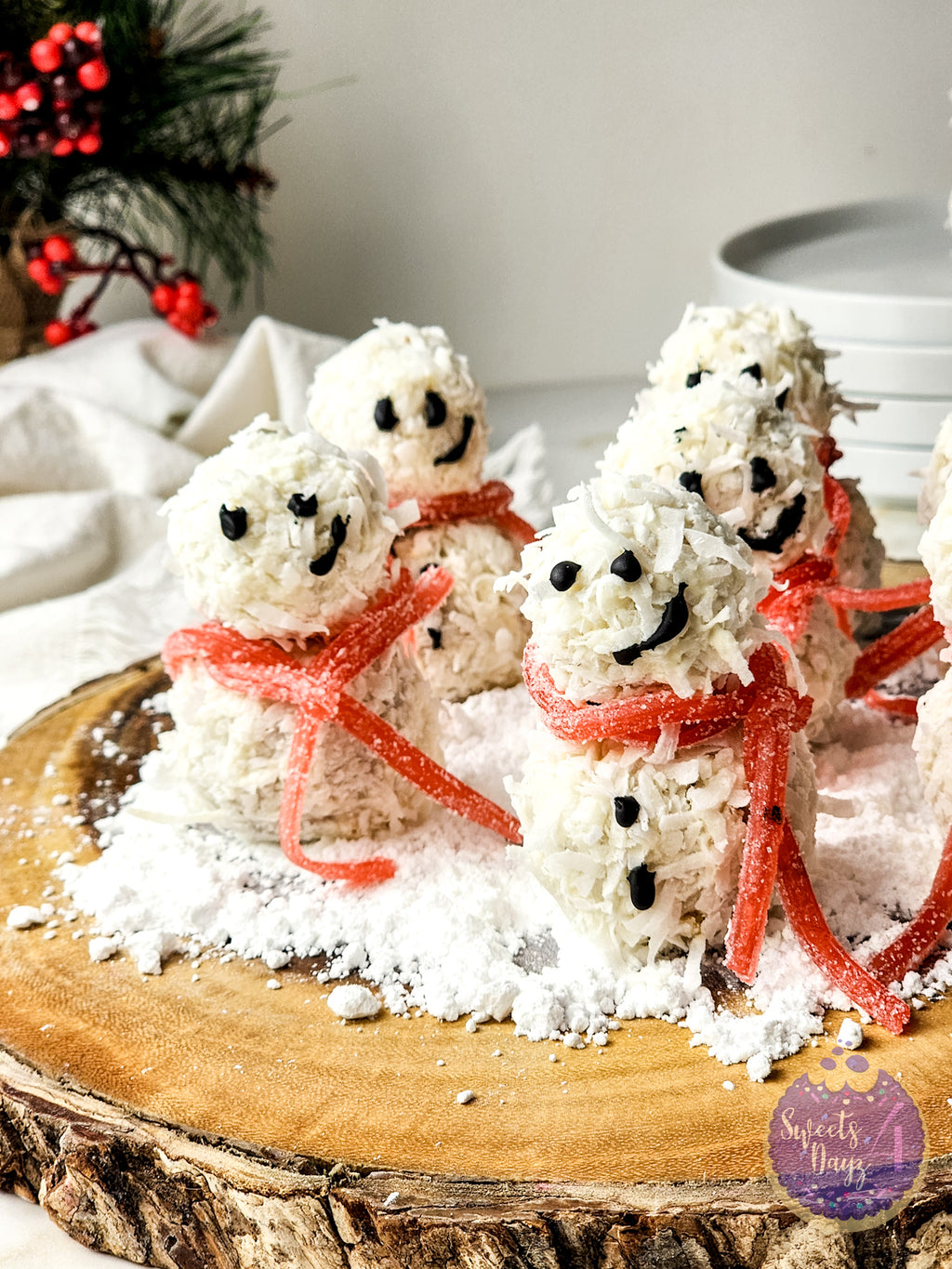 Snowman Truffles on Gold Marble