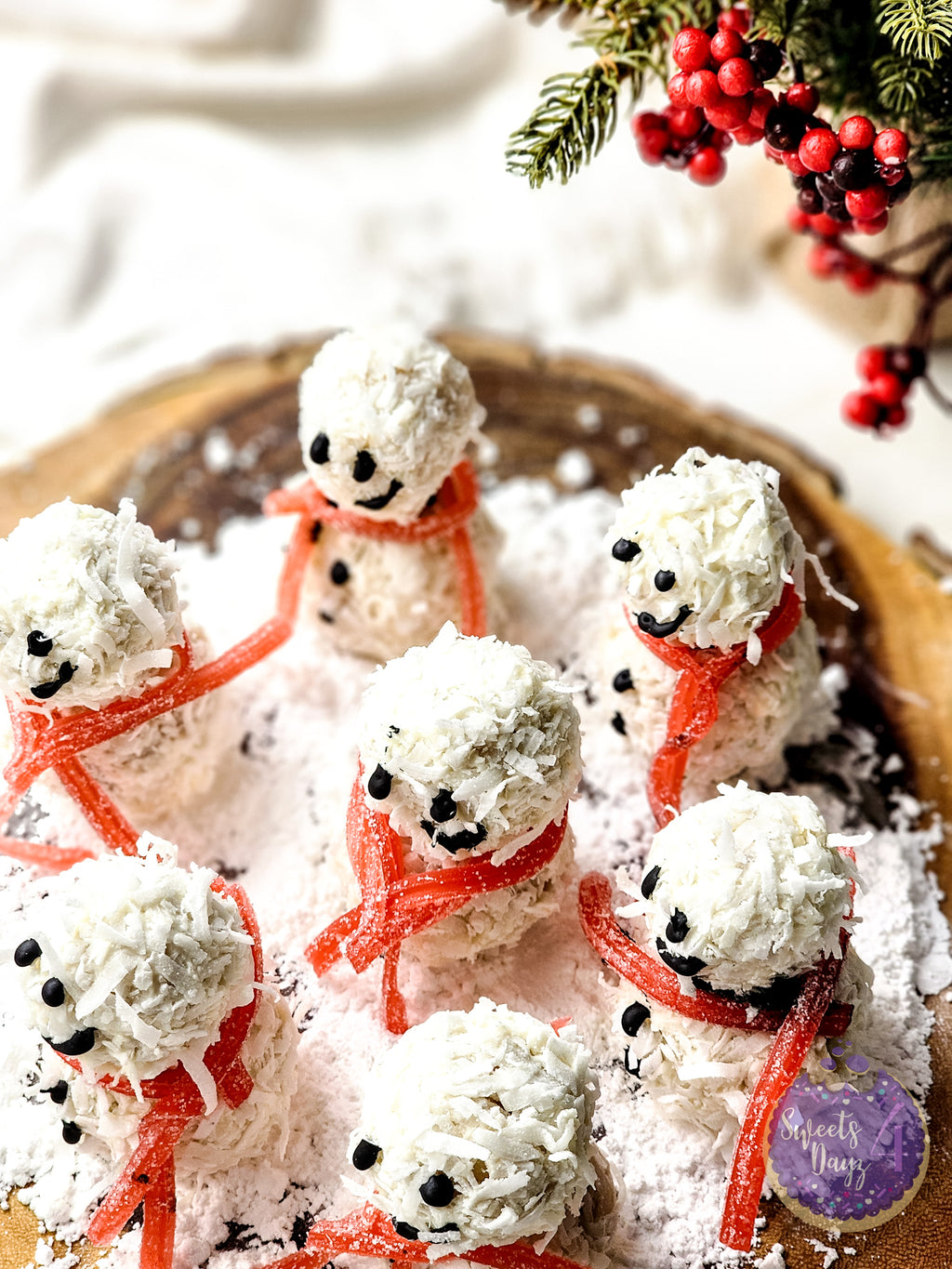 Snowman Truffles on Gold Marble
