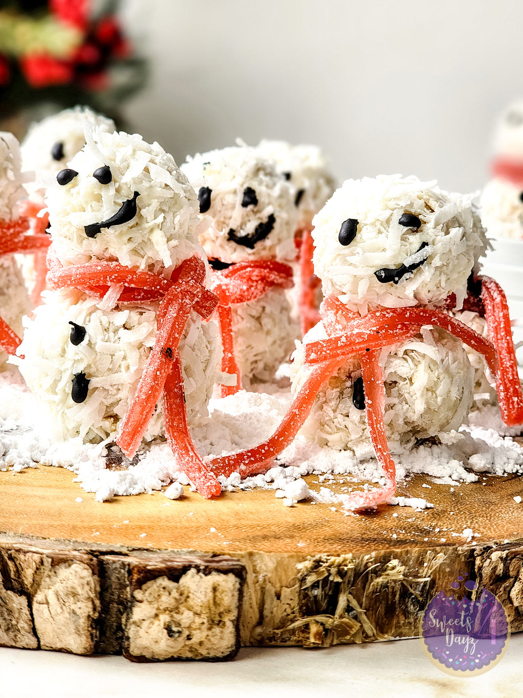 Snowman Truffles on Gold Marble