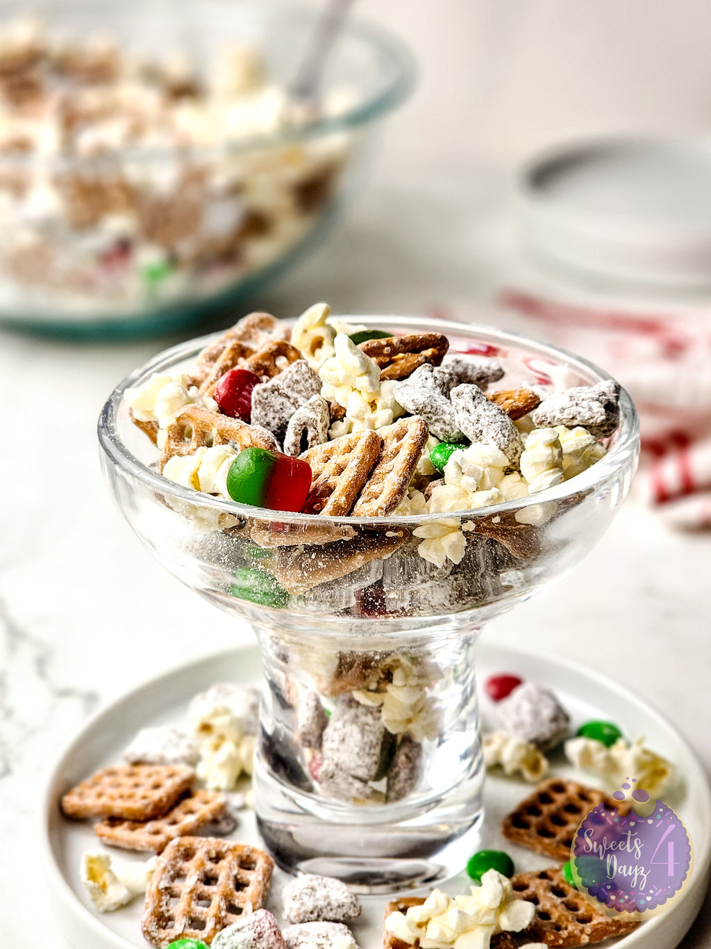 Holiday Chex Mix on Marble