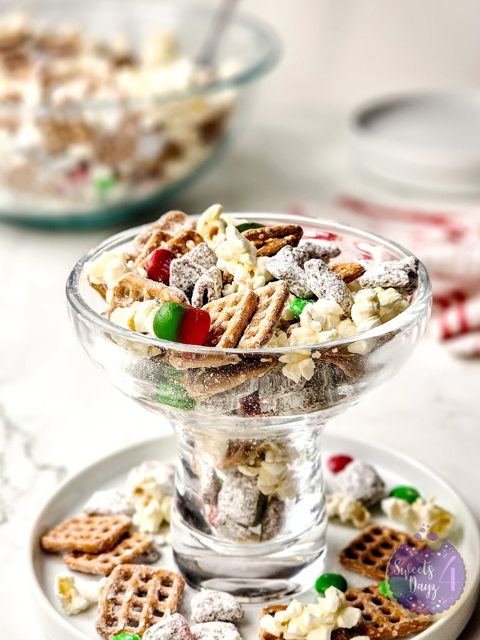 Holiday Chex Mix on Marble