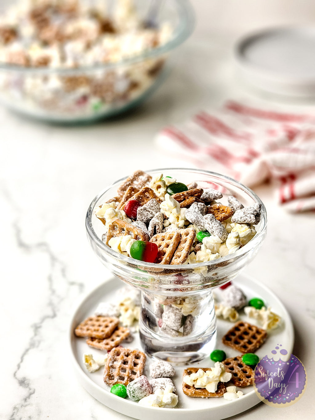 Holiday Chex Mix on Marble
