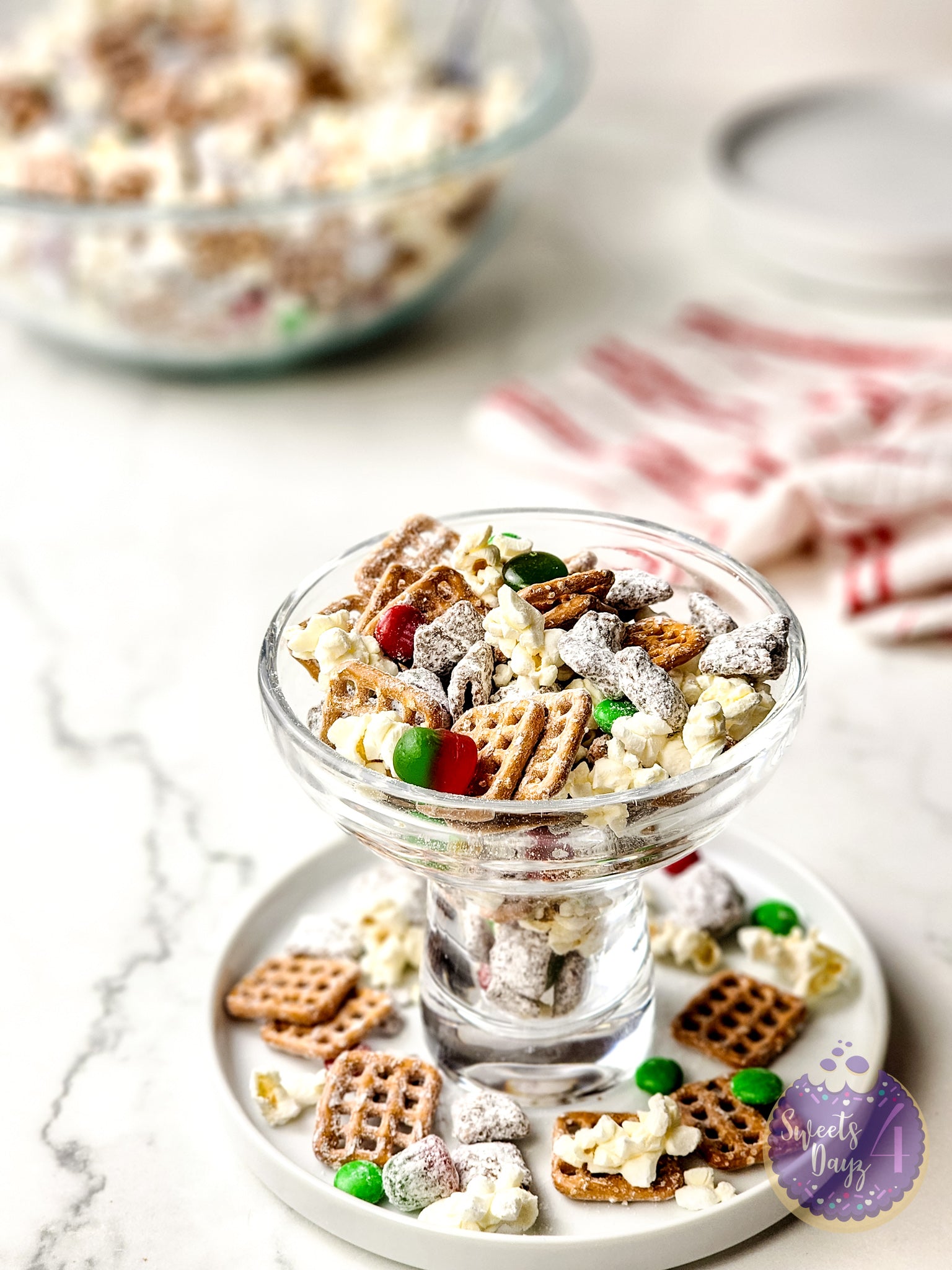 Holiday Chex Mix on Marble