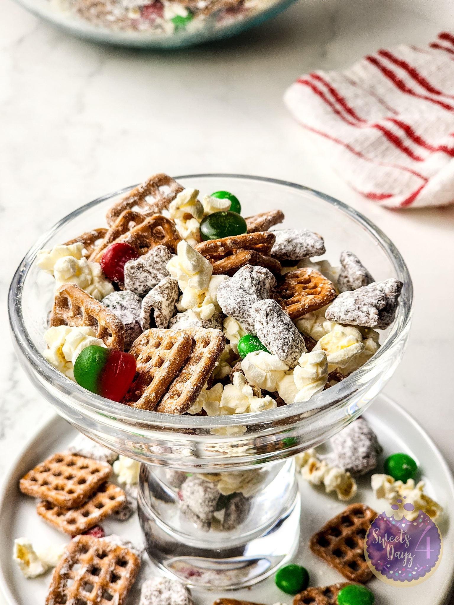 Holiday Chex Mix on Marble