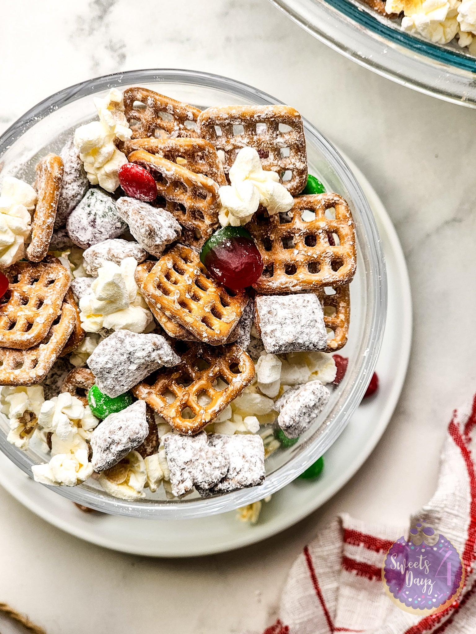 Holiday Chex Mix on Marble
