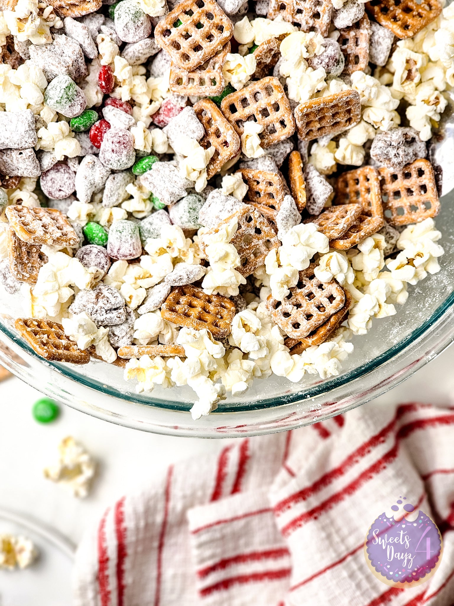 Holiday Chex Mix on Marble