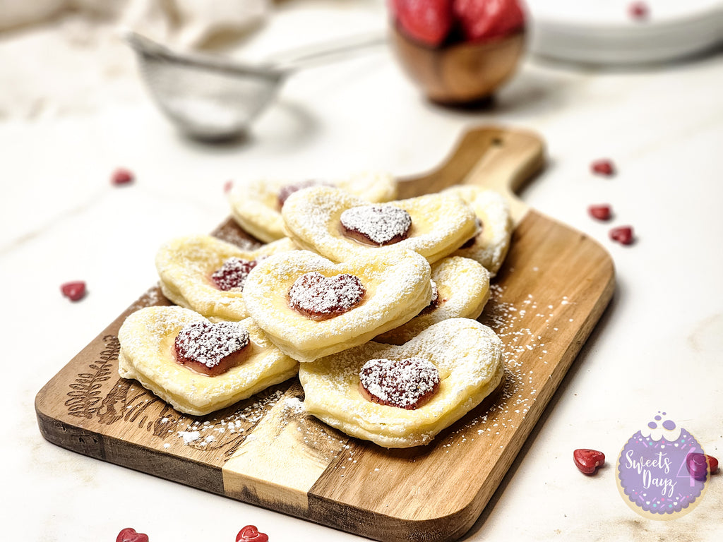 Cream Cheese Heart Puff Pastries on Gold Marble