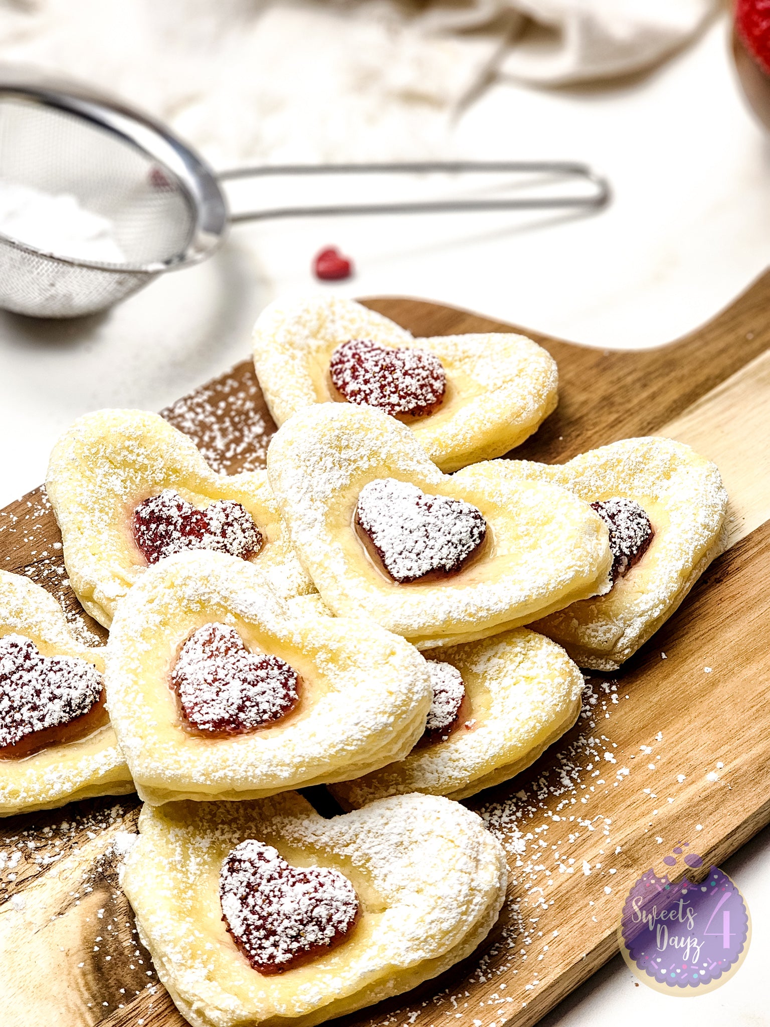 Cream Cheese Heart Puff Pastries on Gold Marble