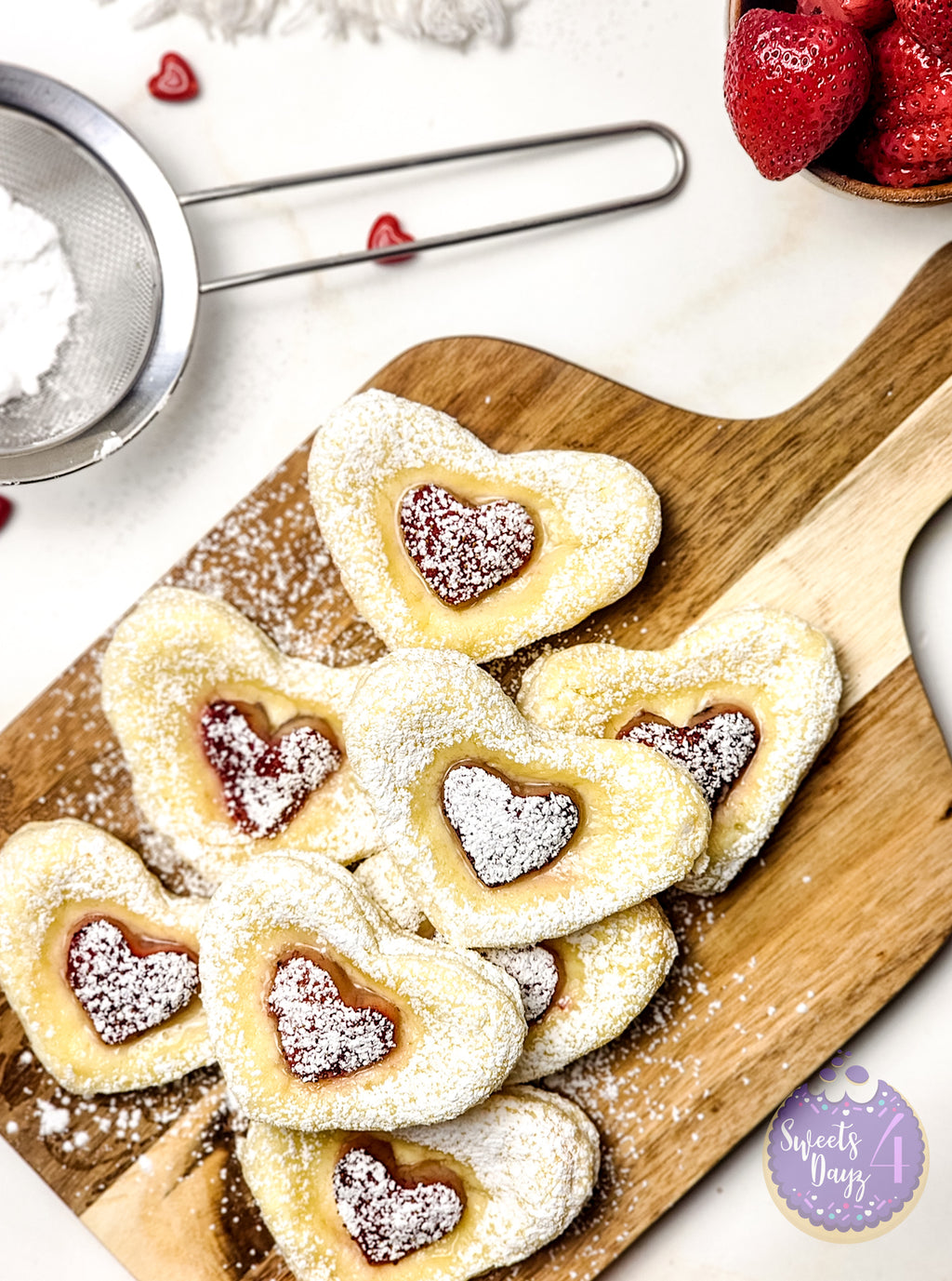 Cream Cheese Heart Puff Pastries on Gold Marble