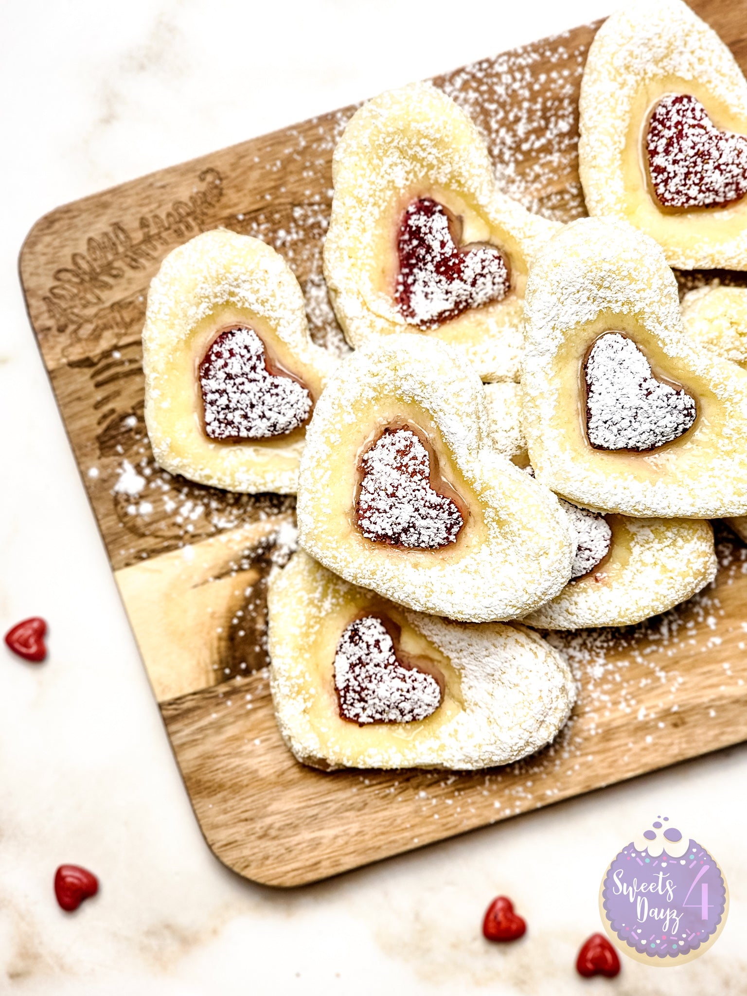 Cream Cheese Heart Puff Pastries on Gold Marble