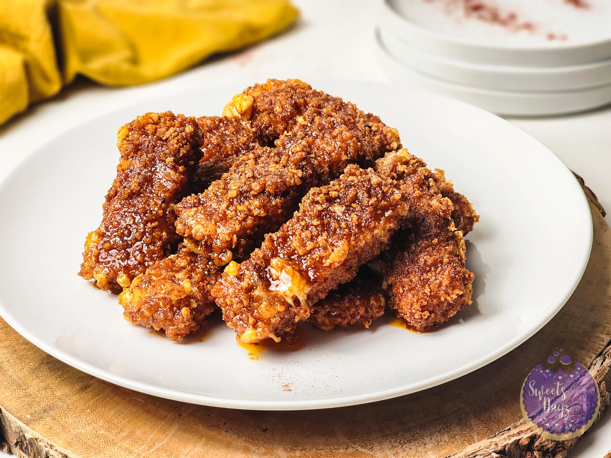 Copycat Chilis Nashville Hot Mozzarella Sticks on White