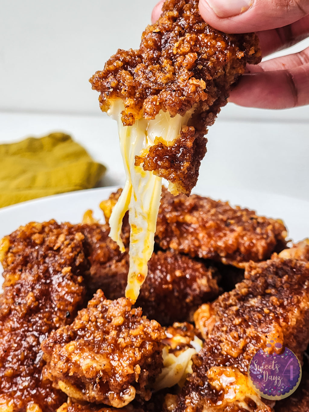 Copycat Chilis Nashville Hot Mozzarella Sticks on White