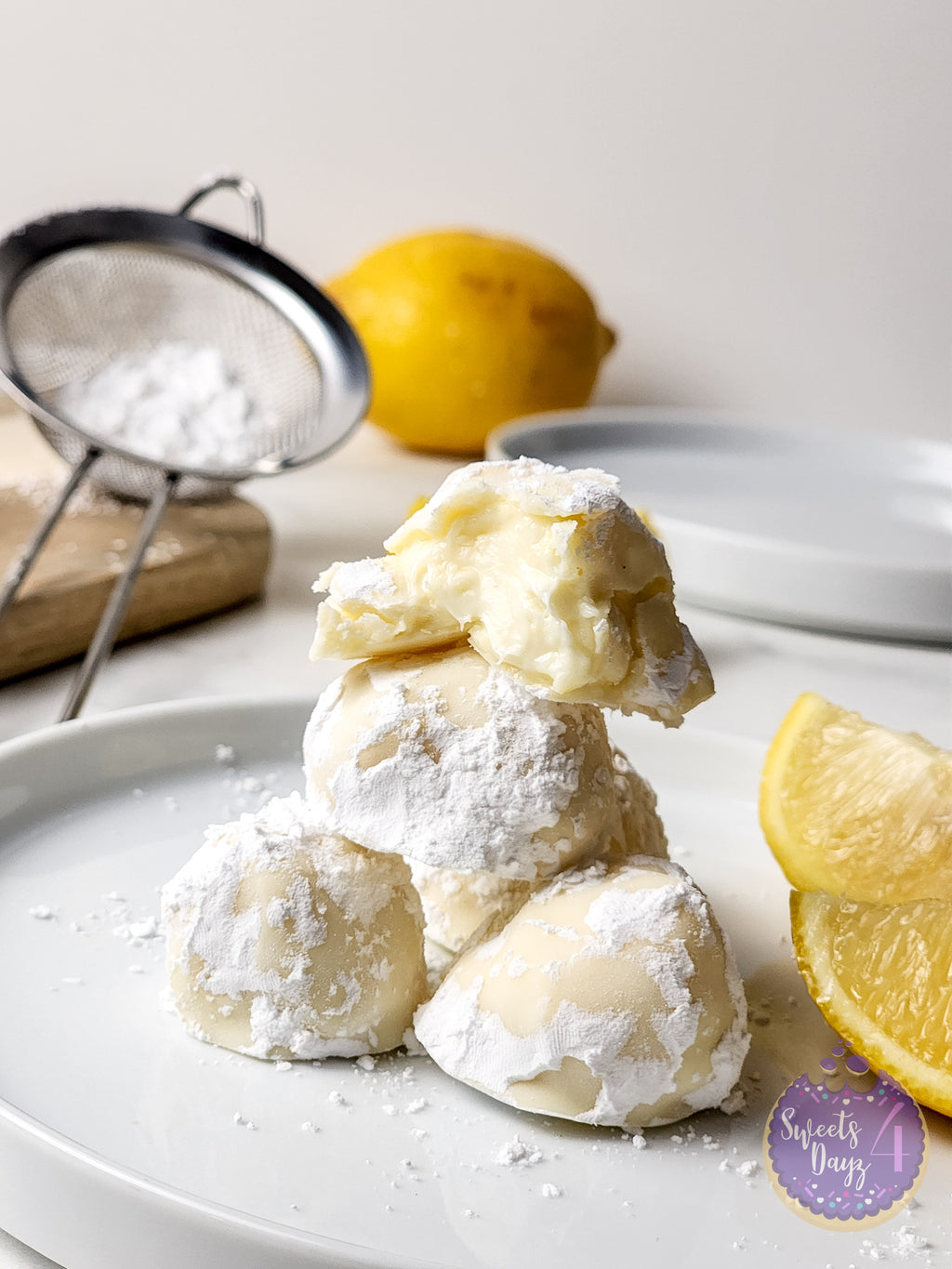 Lemon Bar Truffles on Marble