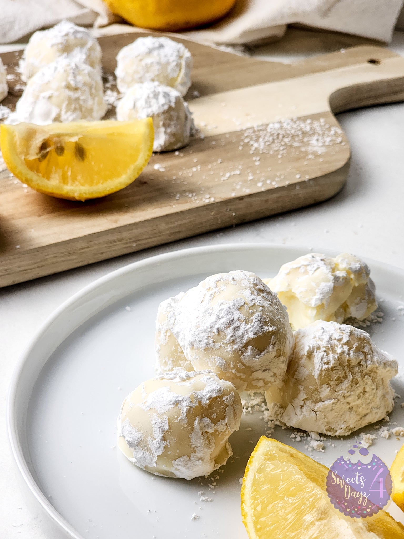 Lemon Bar Truffles on Marble