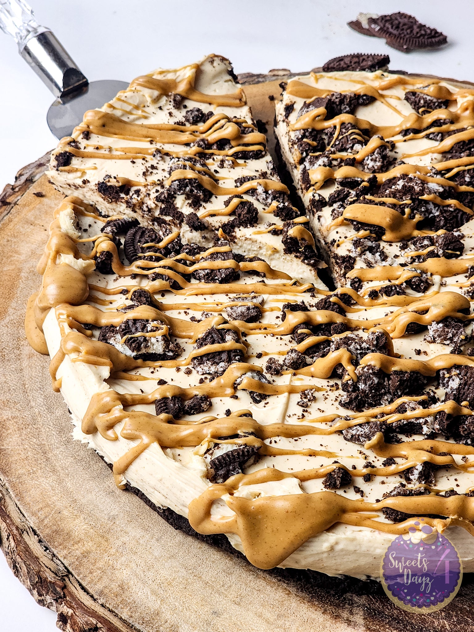 No Bake Peanut Butter Oreo Cheesecake on White