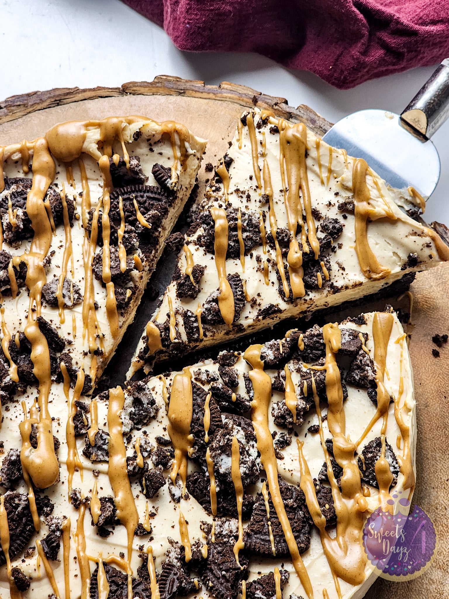 No Bake Peanut Butter Oreo Cheesecake on White
