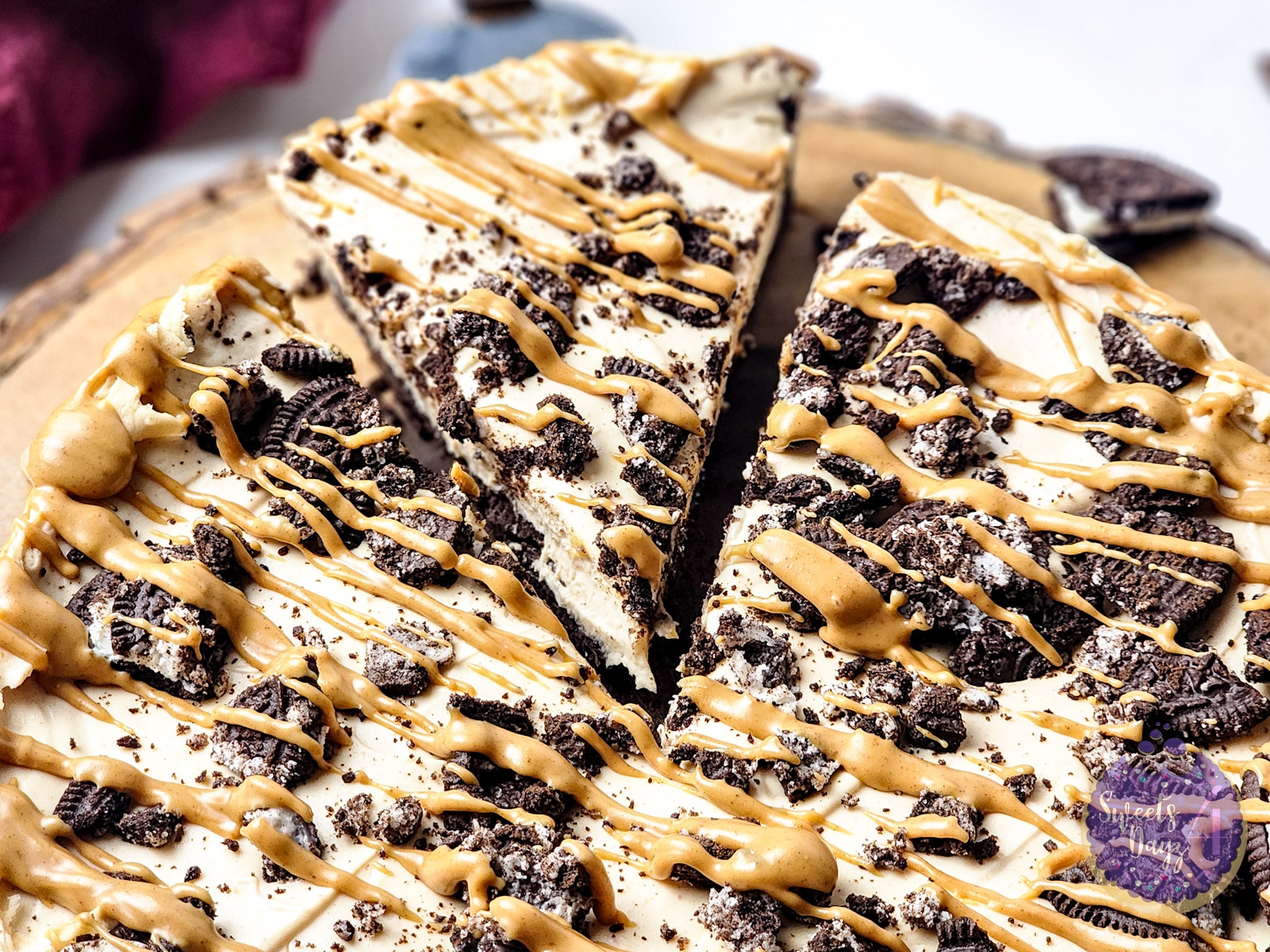 No Bake Peanut Butter Oreo Cheesecake on White