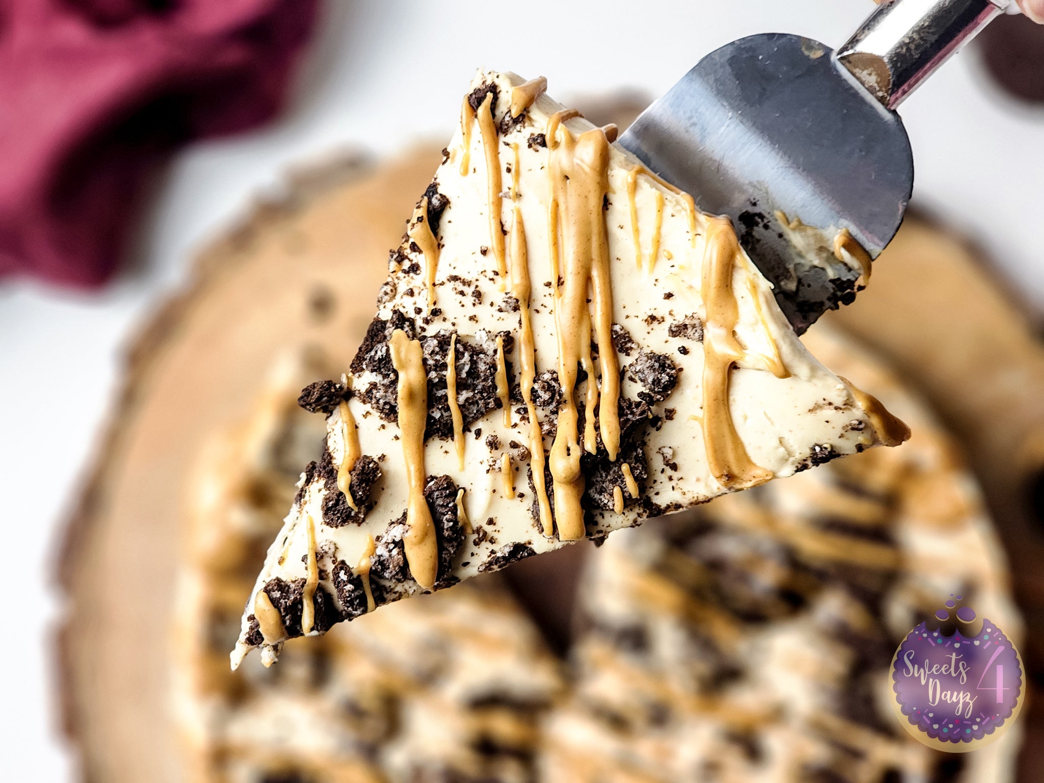 No Bake Peanut Butter Oreo Cheesecake on White
