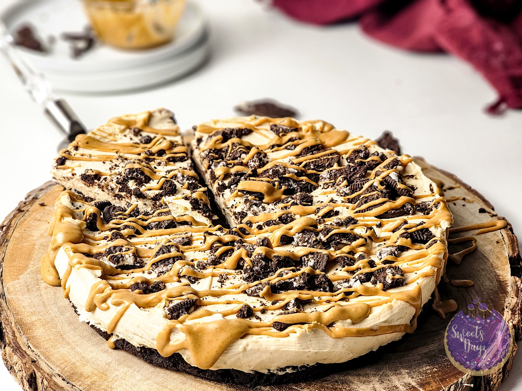No Bake Peanut Butter Oreo Cheesecake on White