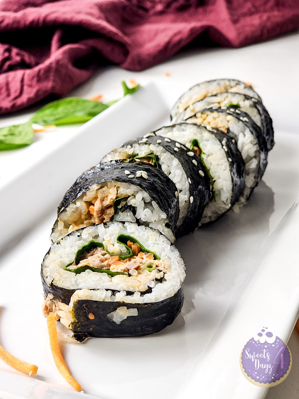 Spicy Tuna Kimbap Rolls on White