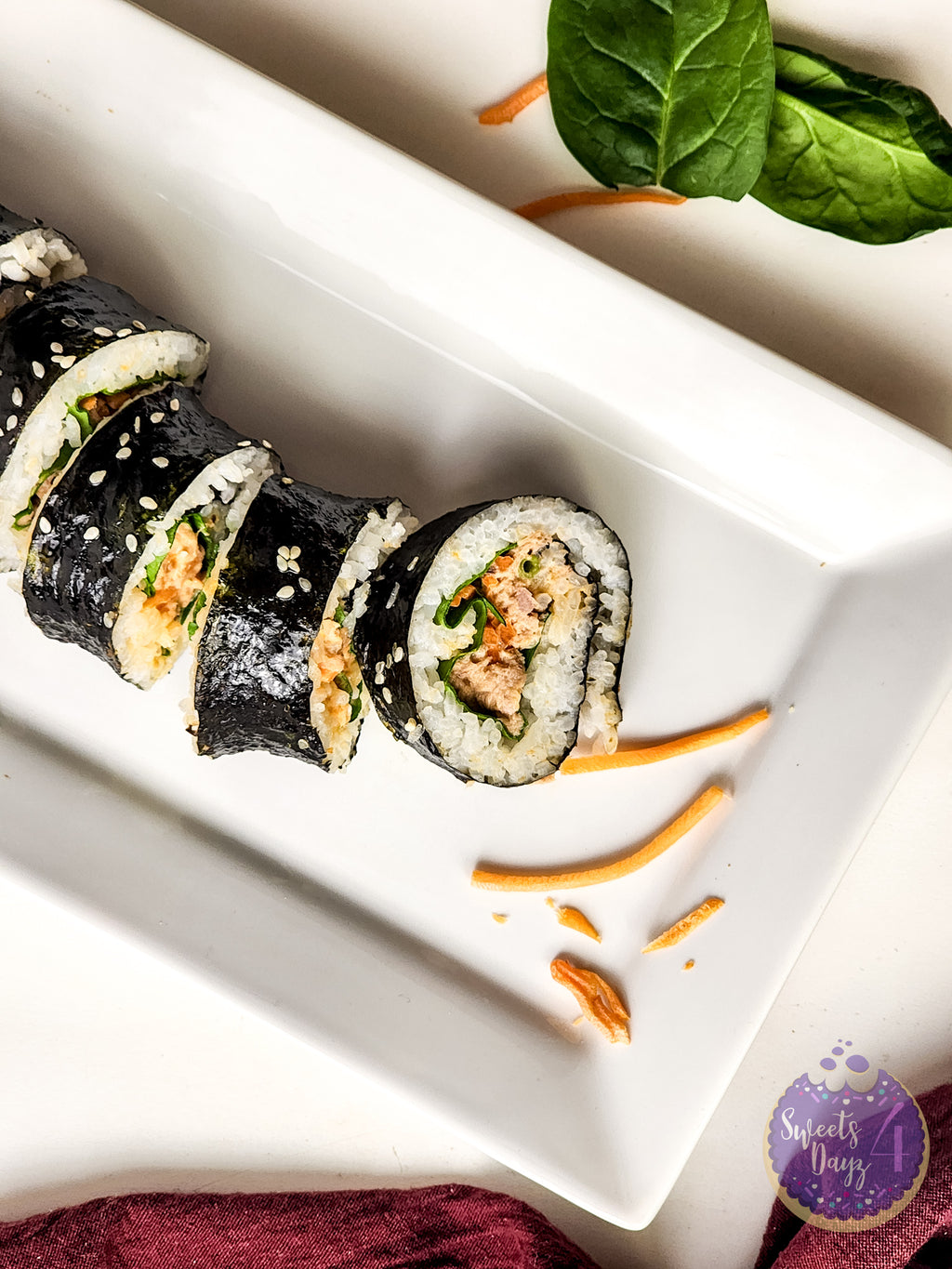 Spicy Tuna Kimbap Rolls on White