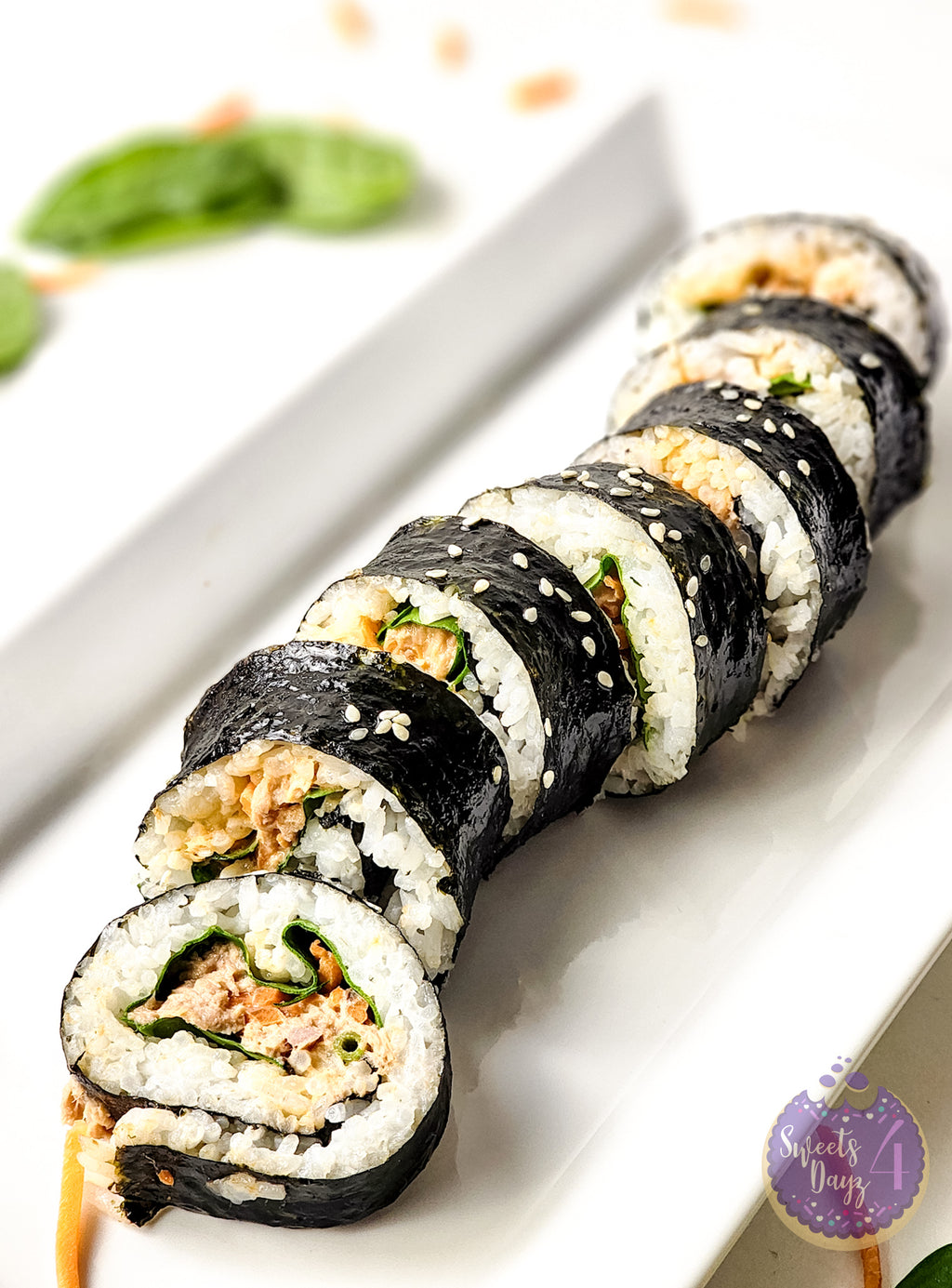 Spicy Tuna Kimbap Rolls on Gold Marble