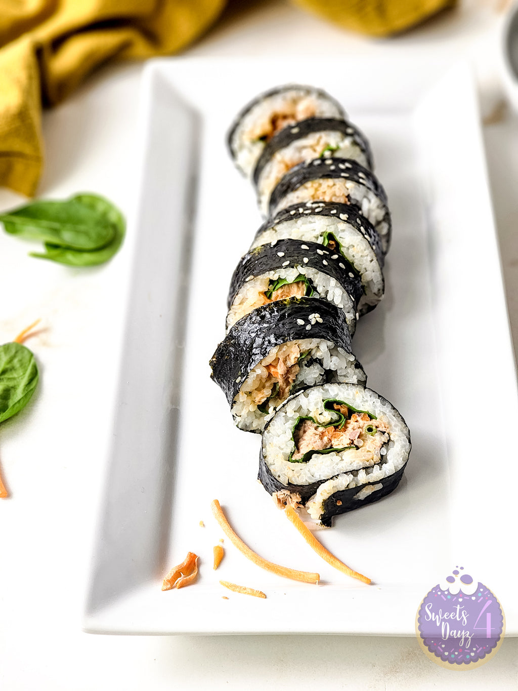 Spicy Tuna Kimbap Rolls on Gold Marble