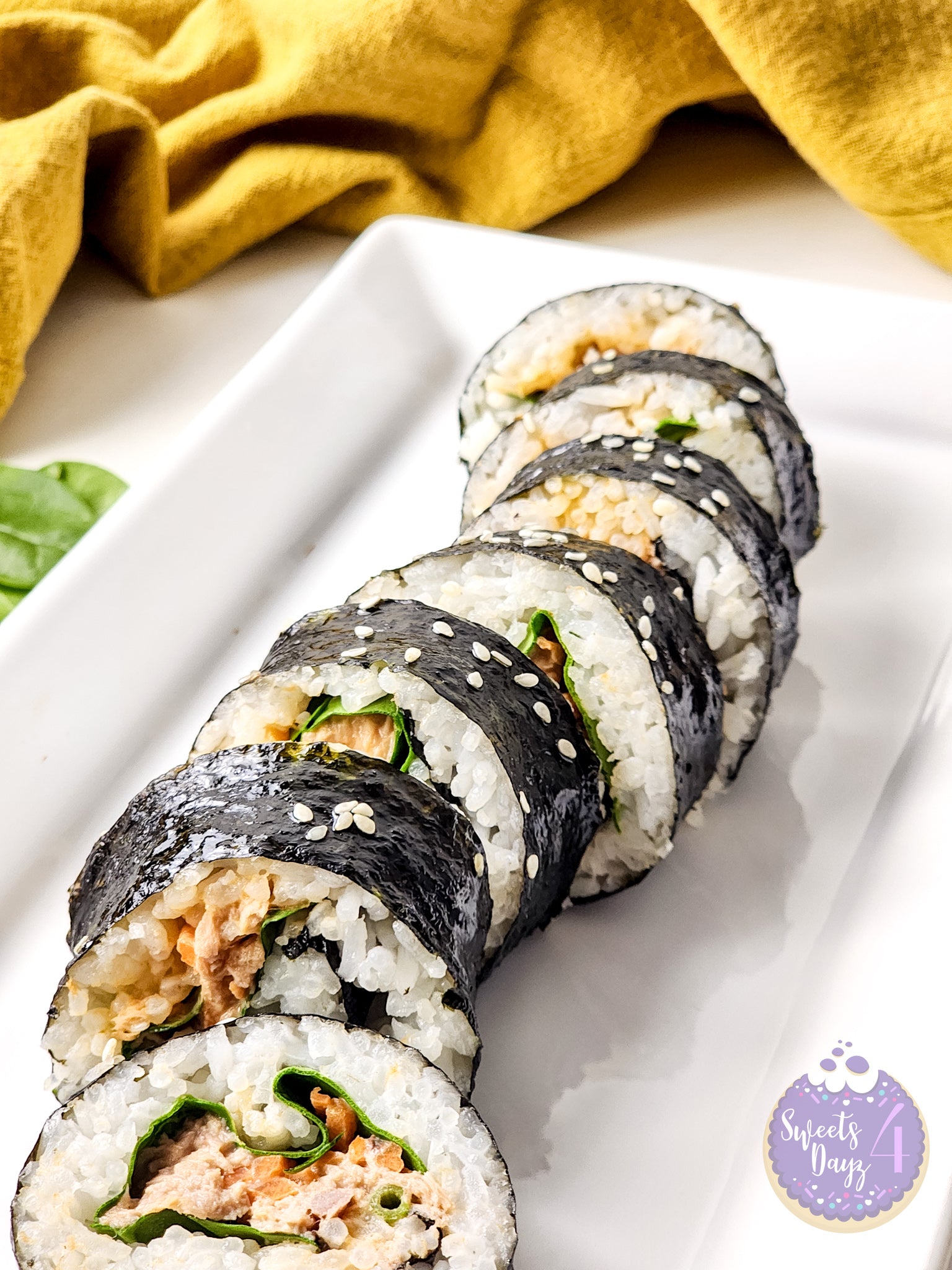Spicy Tuna Kimbap Rolls on Gold Marble