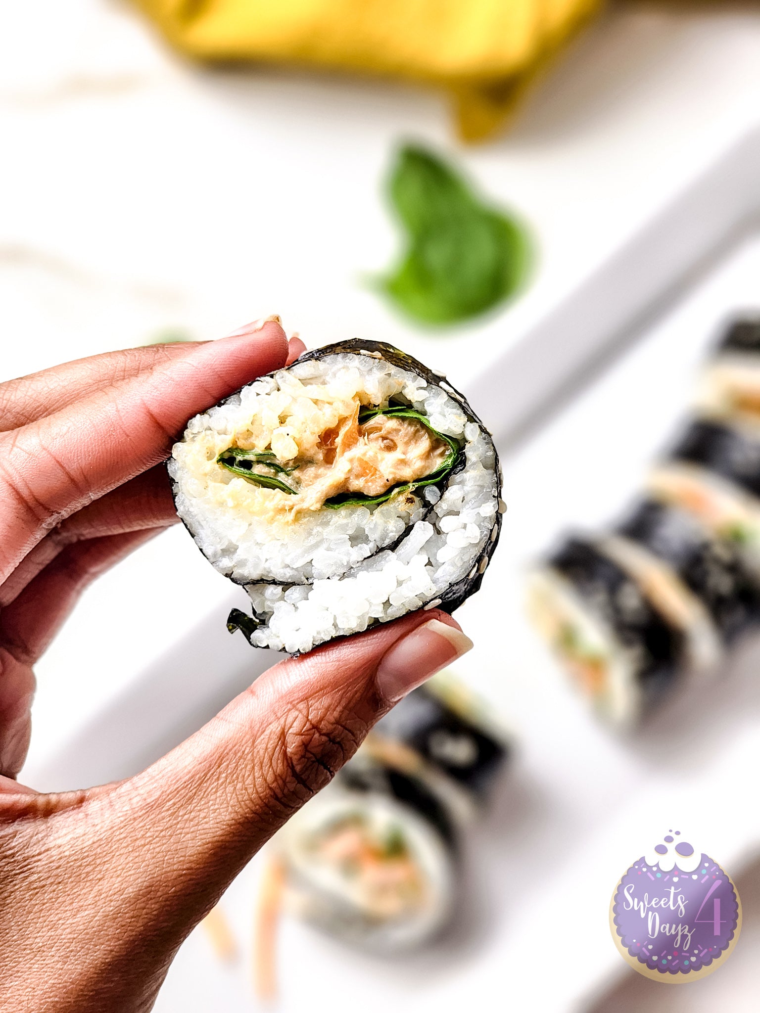Spicy Tuna Kimbap Rolls on Gold Marble