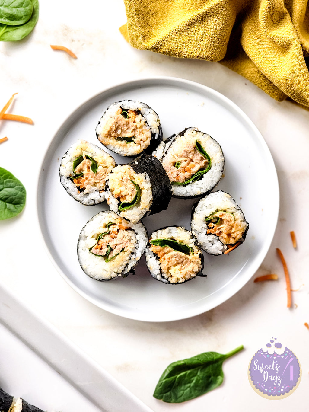 Spicy Tuna Kimbap Rolls on Gold Marble