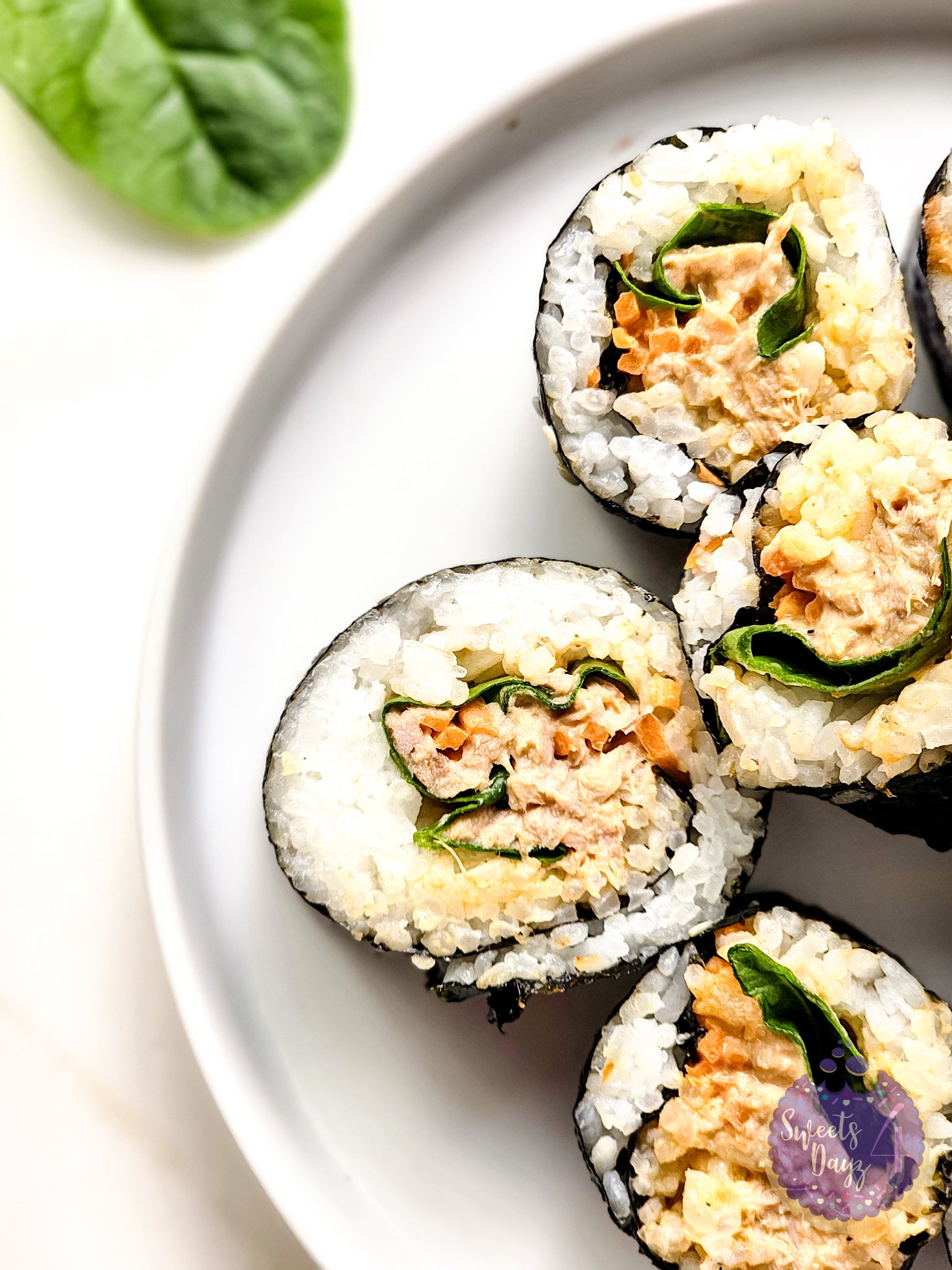 Spicy Tuna Kimbap Rolls on Gold Marble