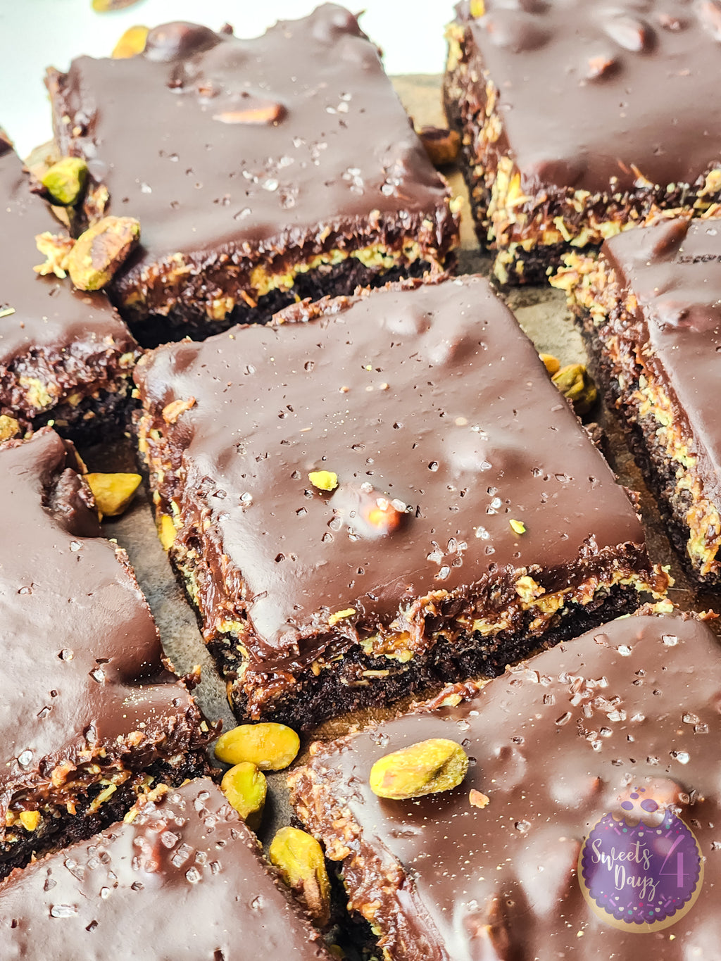 Dubai Pistachio Brownies on White