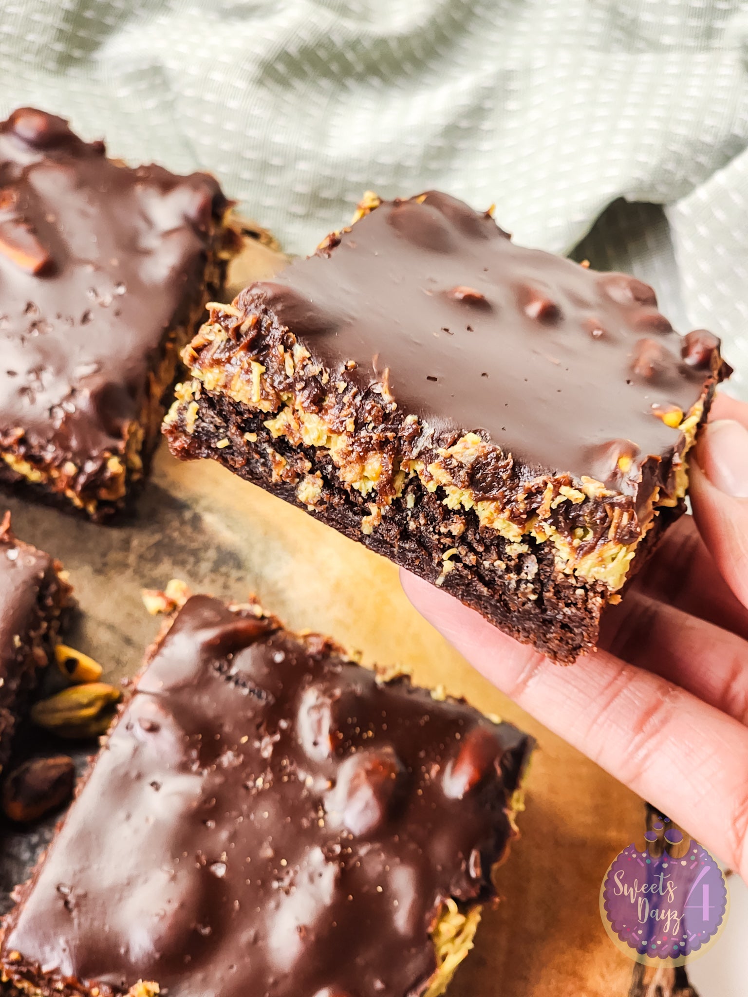 Dubai Pistachio Brownies on White