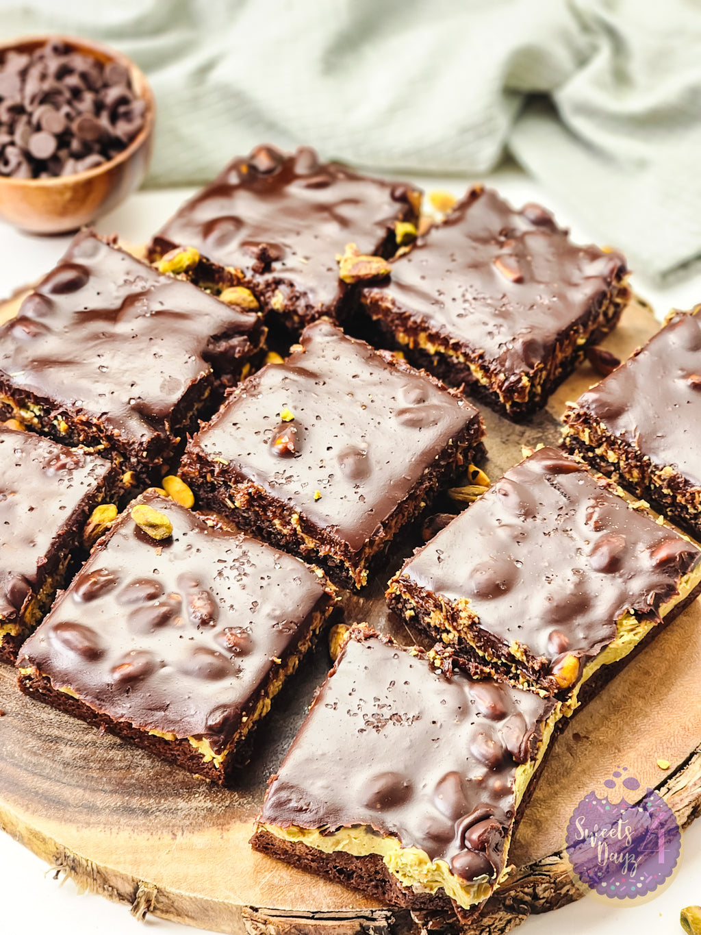 Dubai Pistachio Brownies on White