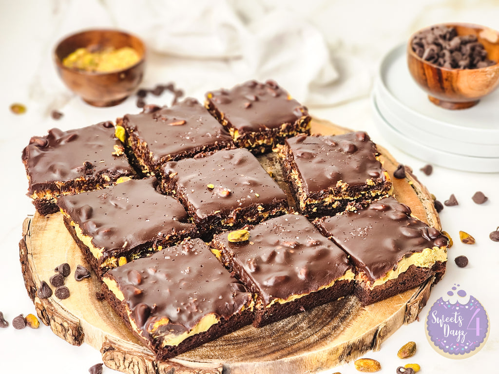 Dubai Pistachio Brownies on Gold Marble