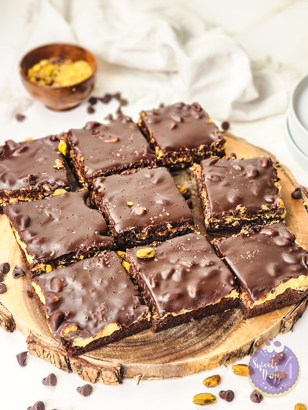 Dubai Pistachio Brownies on Gold Marble