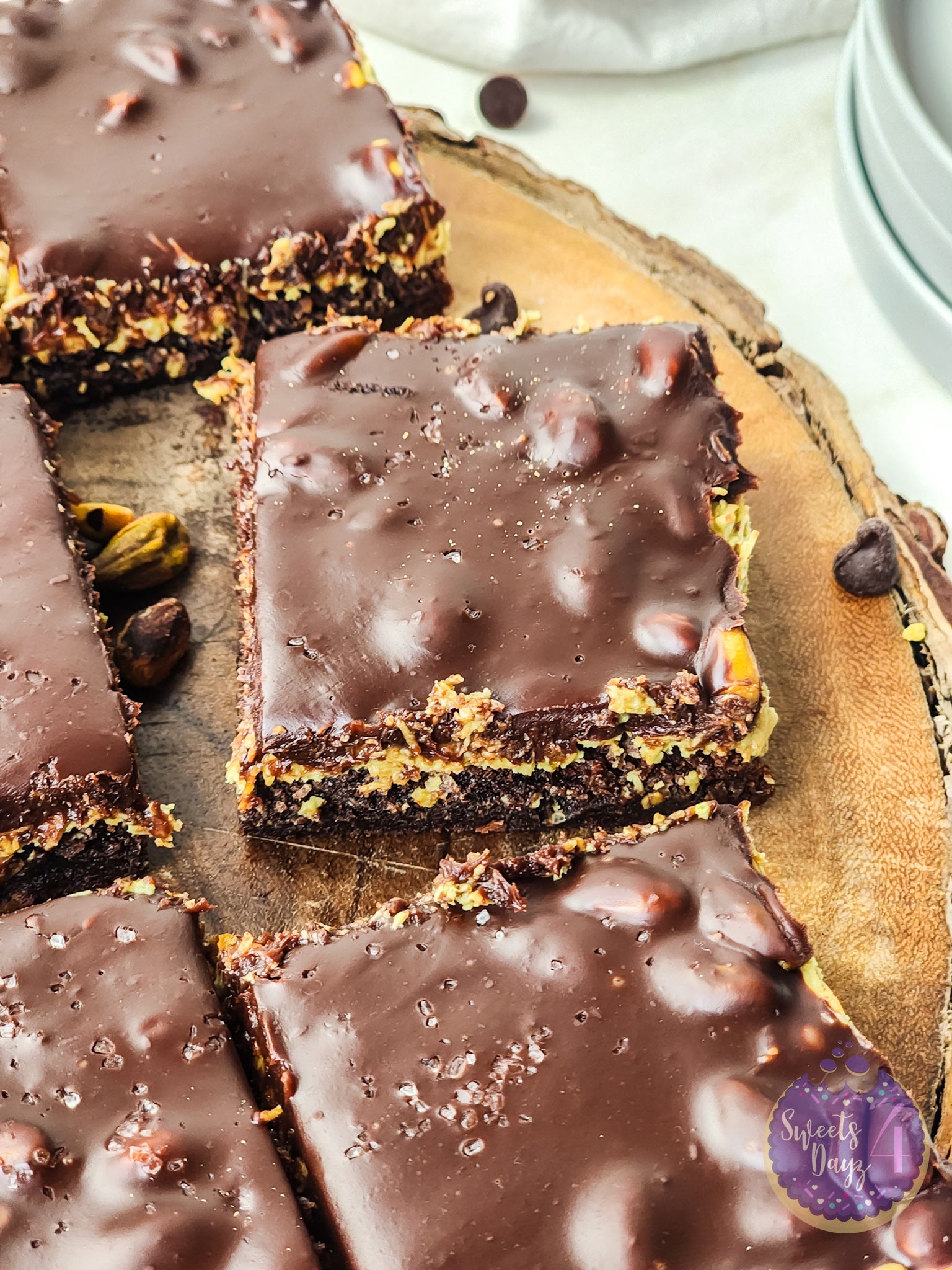 Dubai Pistachio Brownies on Gold Marble