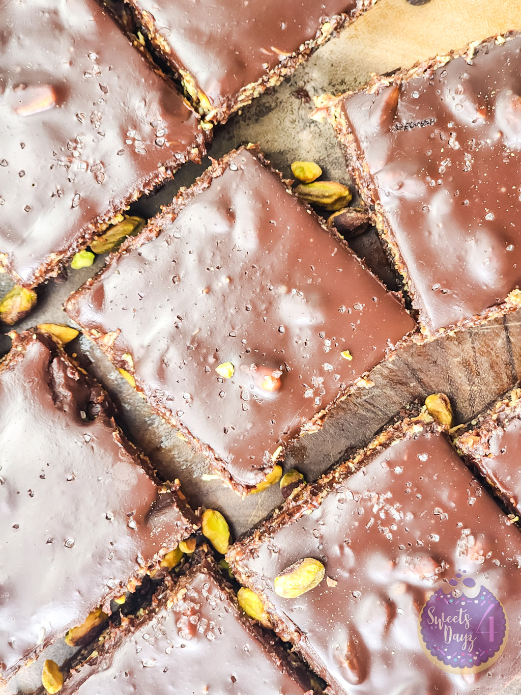 Dubai Pistachio Brownies on Gold Marble